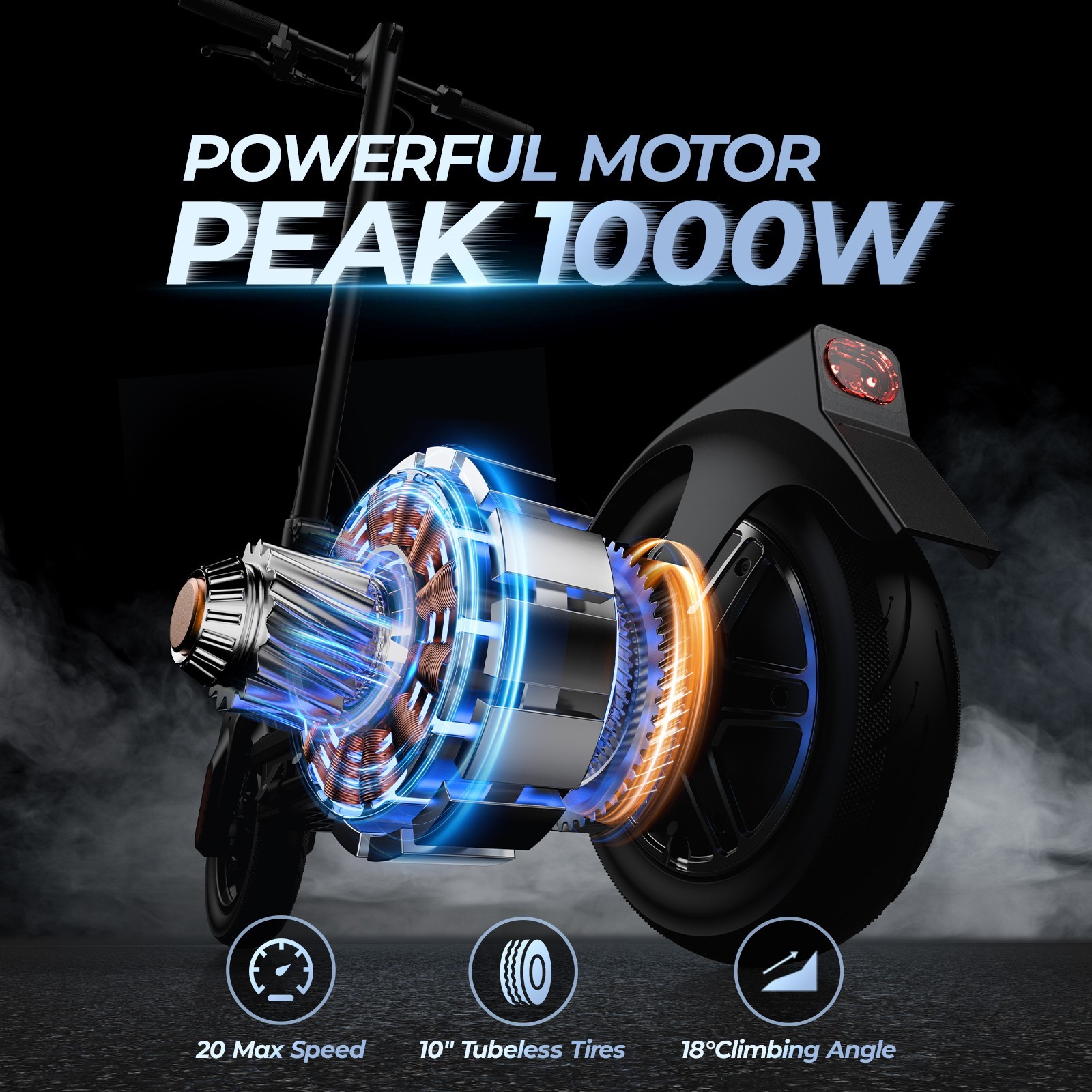 1000W Electric Scooter For Adults 25MPH 45 Mile Range 10" Tubeless Tires Scooter