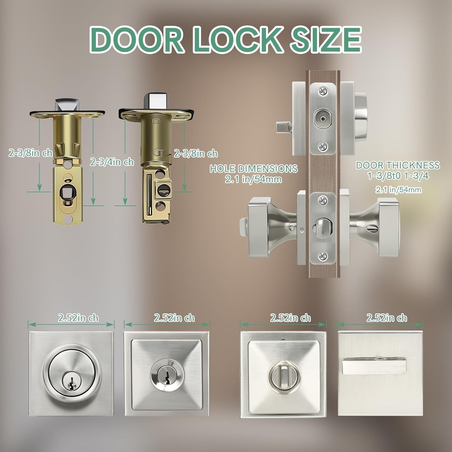 Heavy Duty Square Door Knob with Deadbolt,Front Door Lock Set- Brushed Nickel