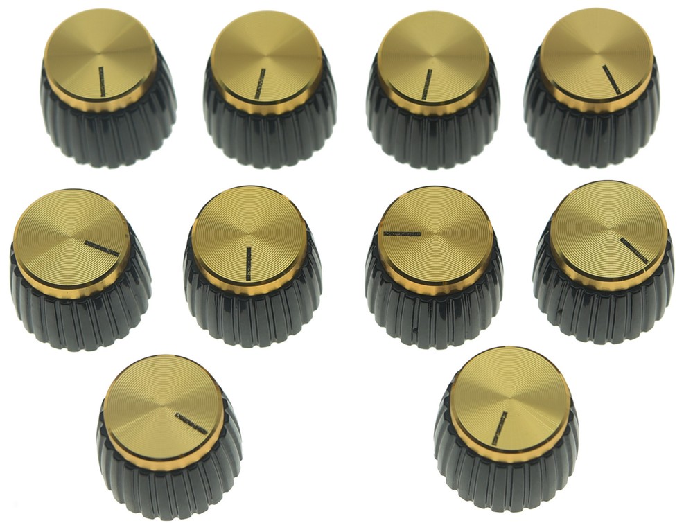 10x Guitar AMP Amplifier Knobs Black w/ Gold Cap Push-on fits Marshall Amplifier