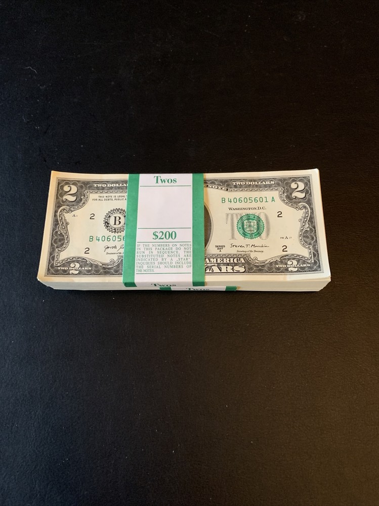 100 ($2) TWO DOLLAR BILLS UNCIRCULATED SEQUENTIAL - 2017A CONSECUTIVE ORDER