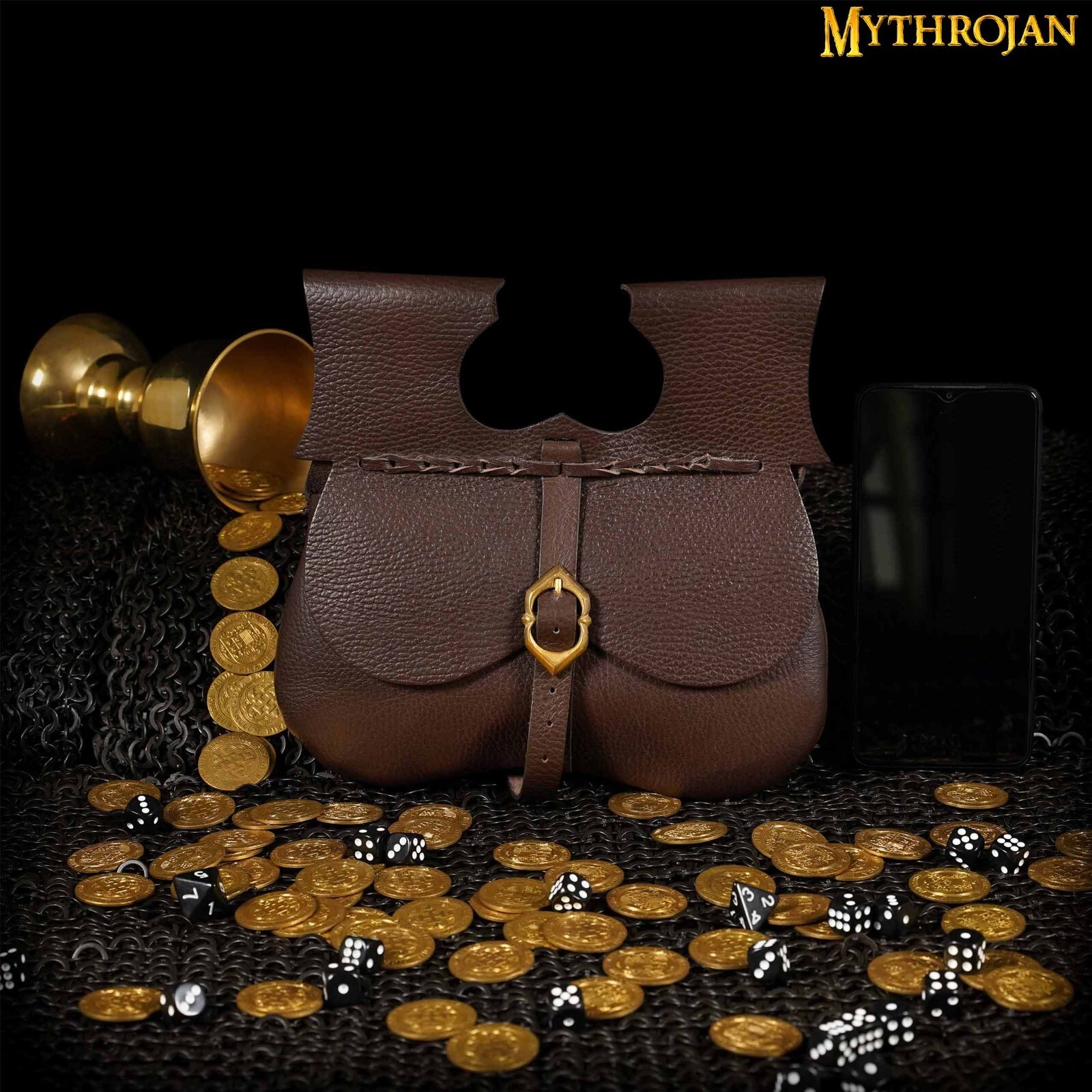 Medieval Leather Belt Bag Pouch Renaissance Cosplay Waist Bag Buckle Purse Brown