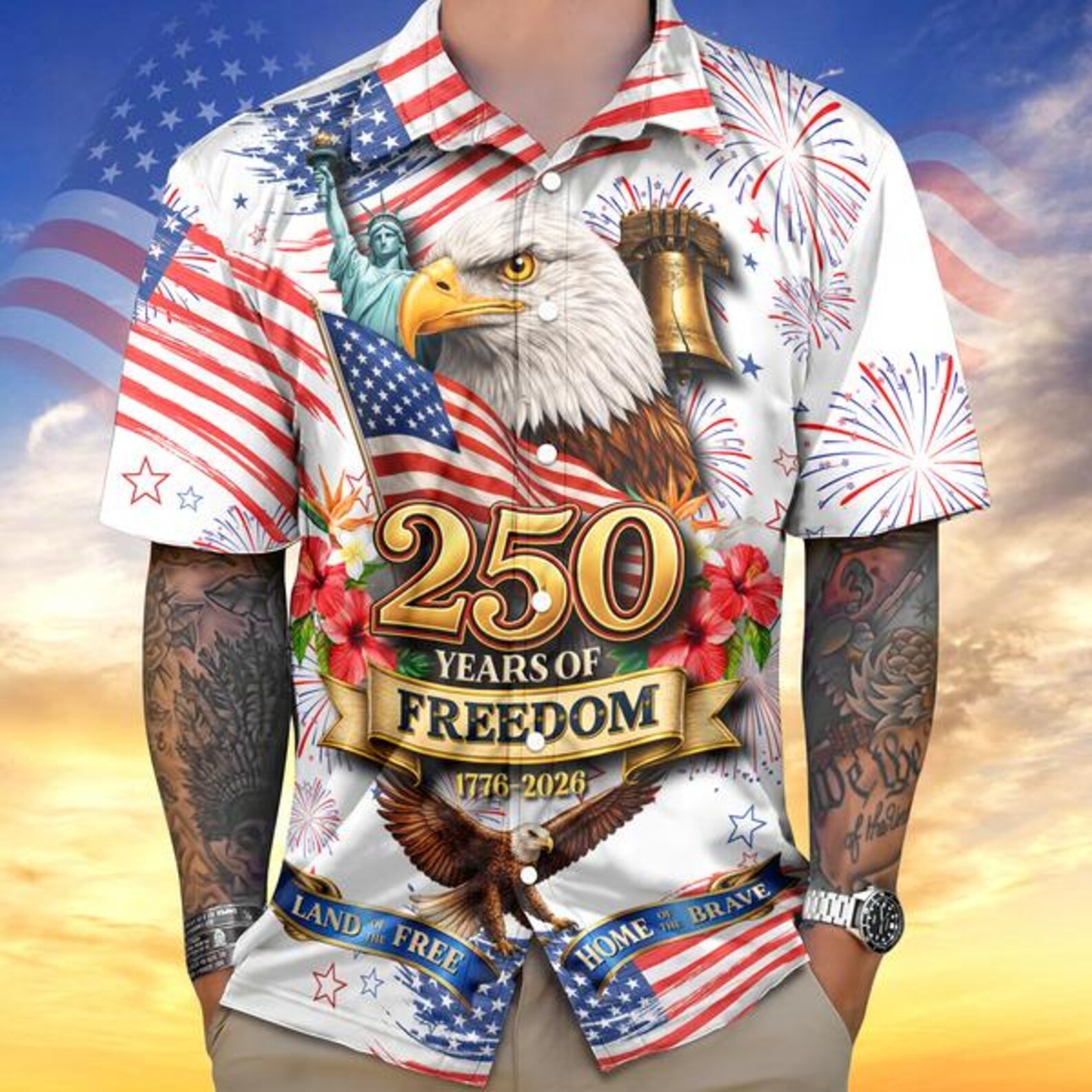America 250 Years of Freedom 3D Print Hawaiian Shirt - Adults & Youth
