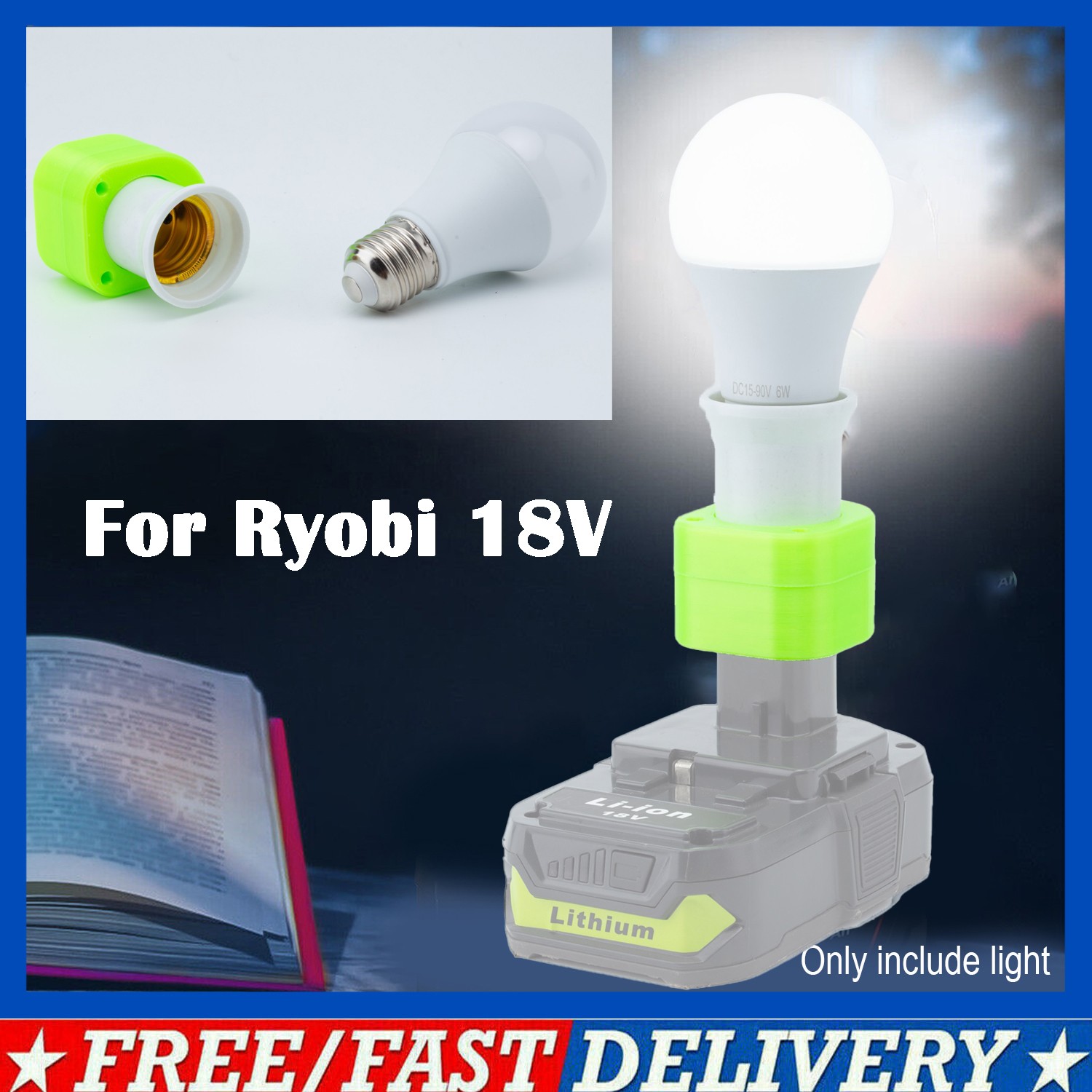 LED Work Light Bulb Portable Lamp For Ryobi 18V Series Battery Cordless E27 Bulb