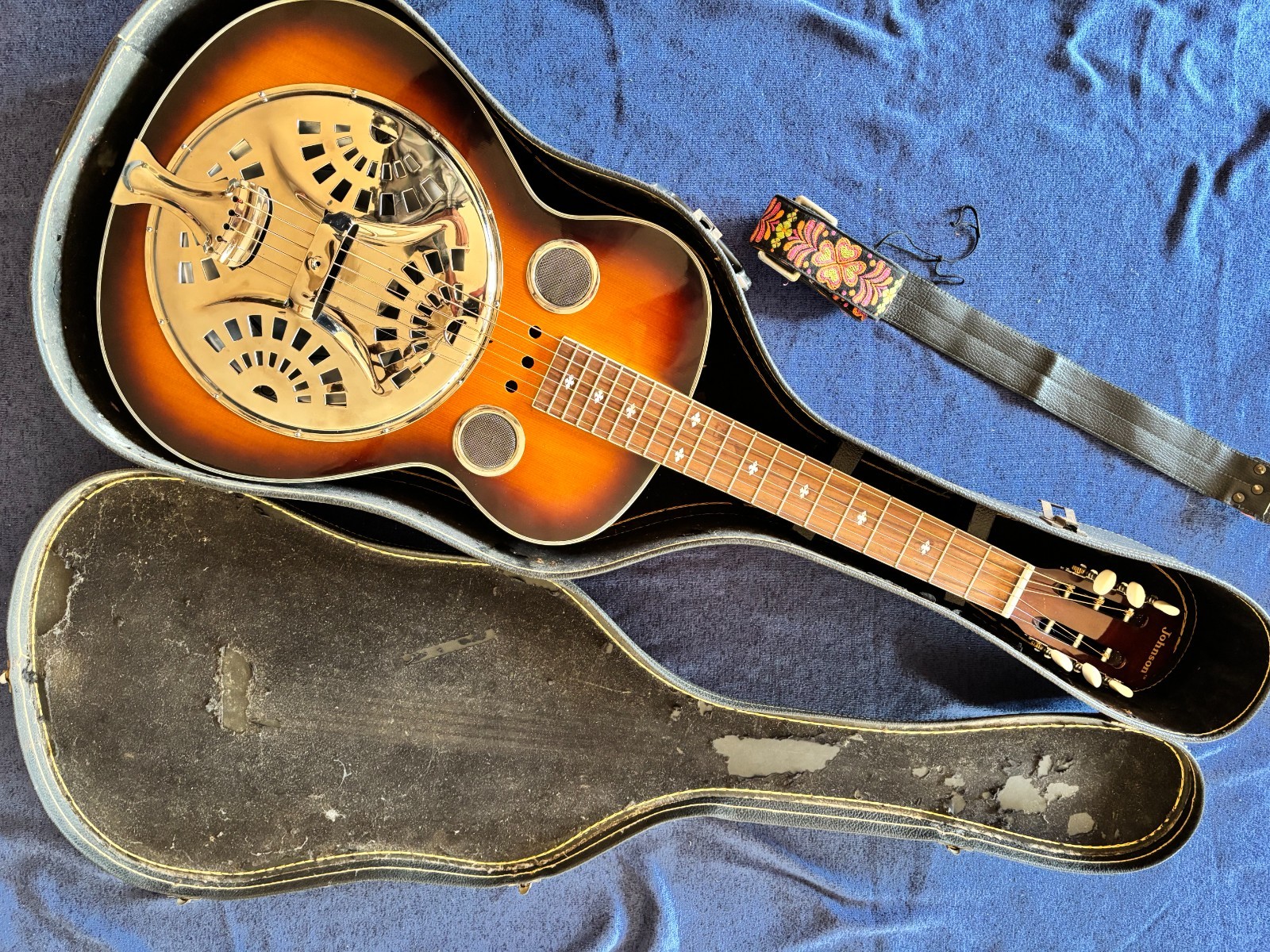 Johnson Square Neck Resonator Guitar Dobro Sunburst Bluegrass Instrument w/Case