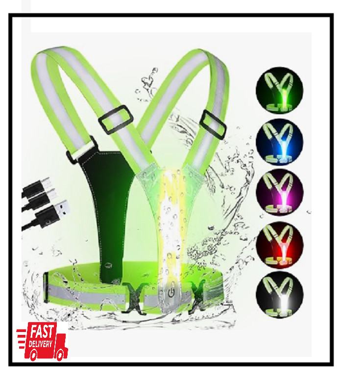 LED Reflective Light Up Safety Running Vest for Biking Walking at Night