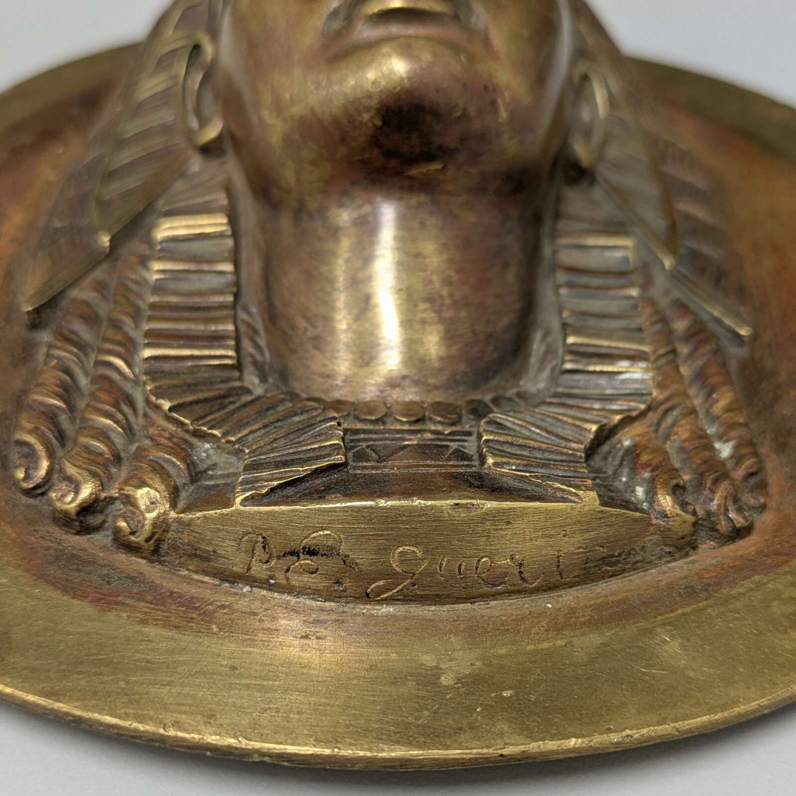P.E. Guerin NY Egyptian Pharaoh Bust Brass Wall Plaque 7” Egypt