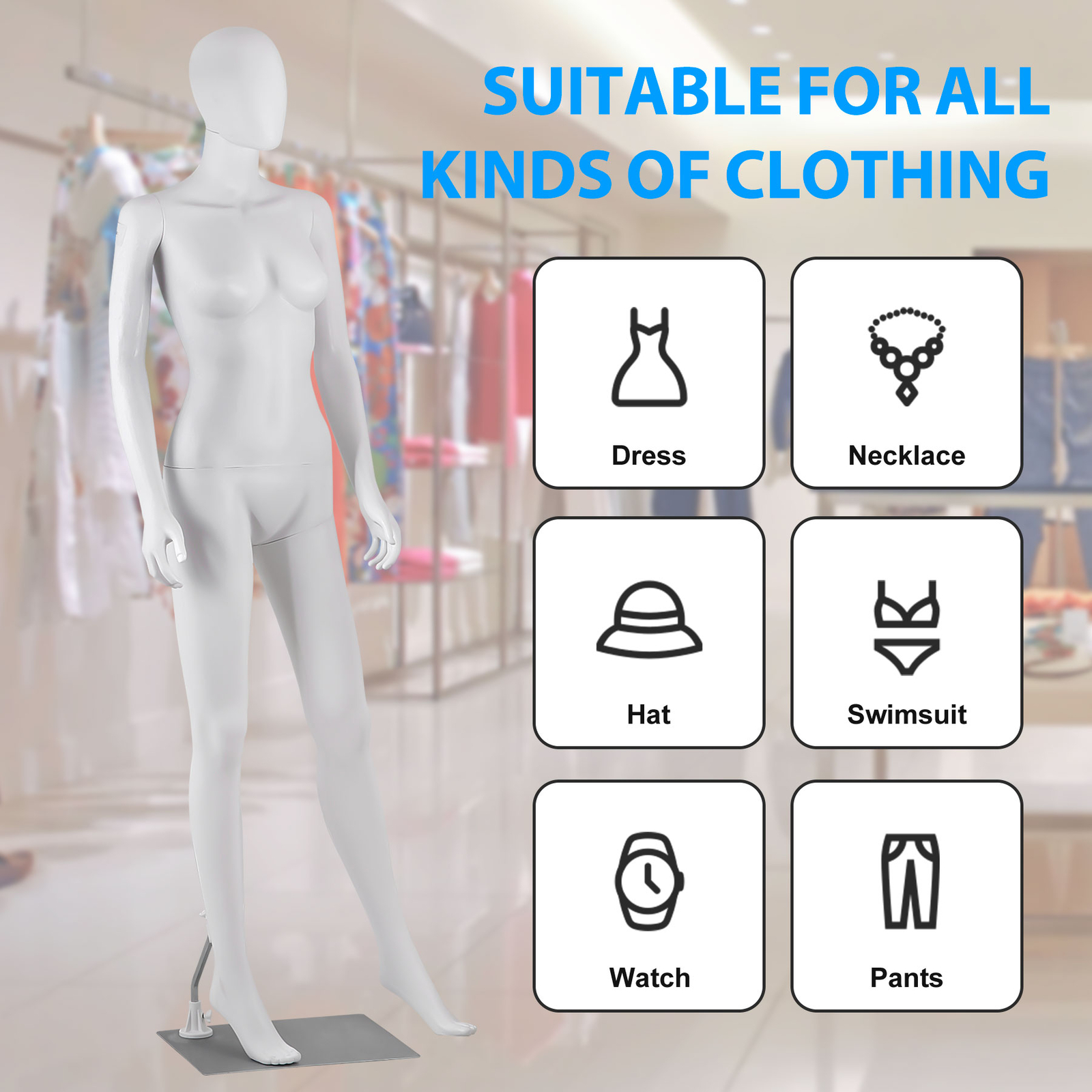 Female Mannequin Full Body Dress Form Adjustable 70" Realistic Detachable White