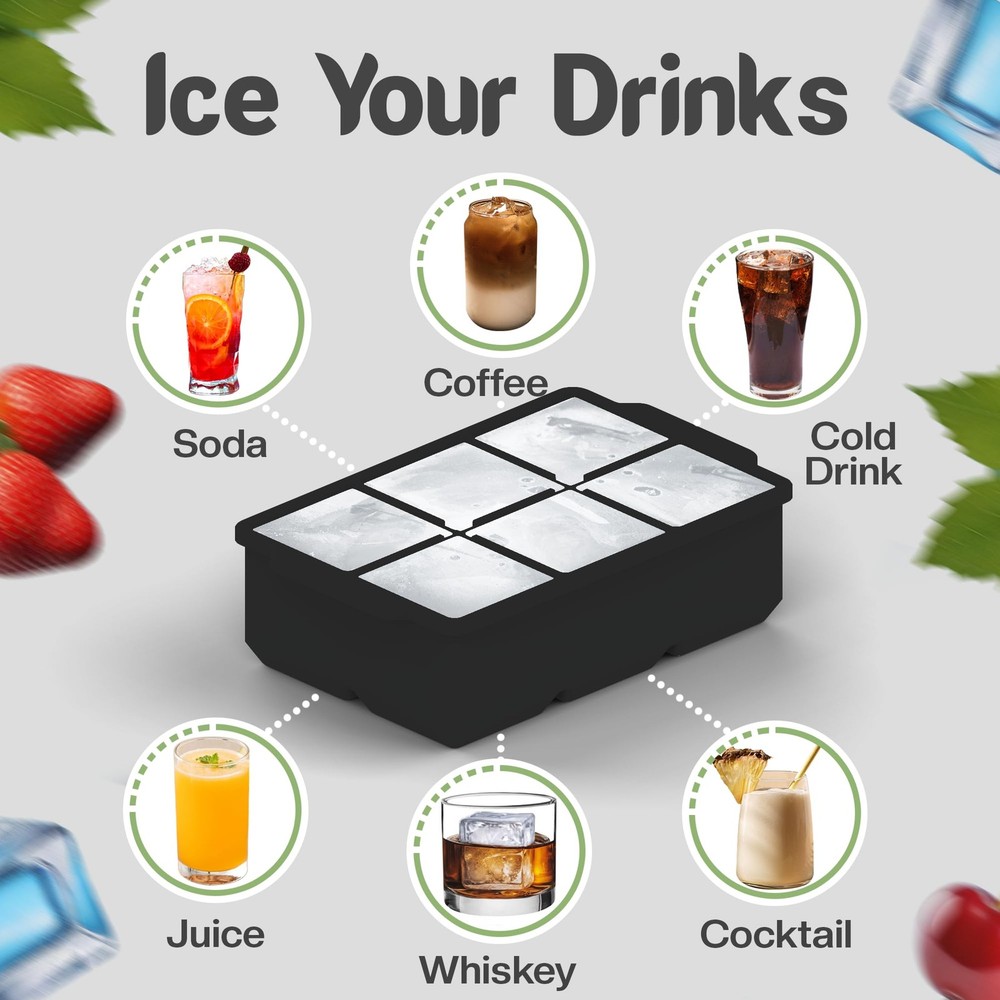 Large Silicone Ice Cube Tray (2-Pack), Easy Release 2" Big Ice