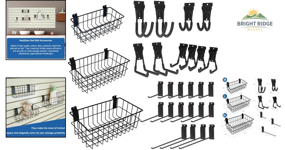 Multi-Functional Slatwall Kit with Baskets and Hooks for Easy Organization