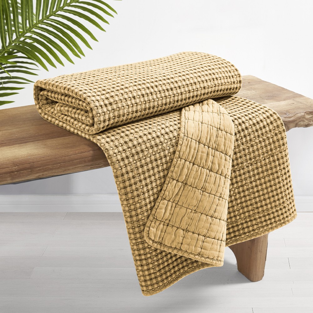 Mills Waffle Ochre Quilted Throw- Levtex Home