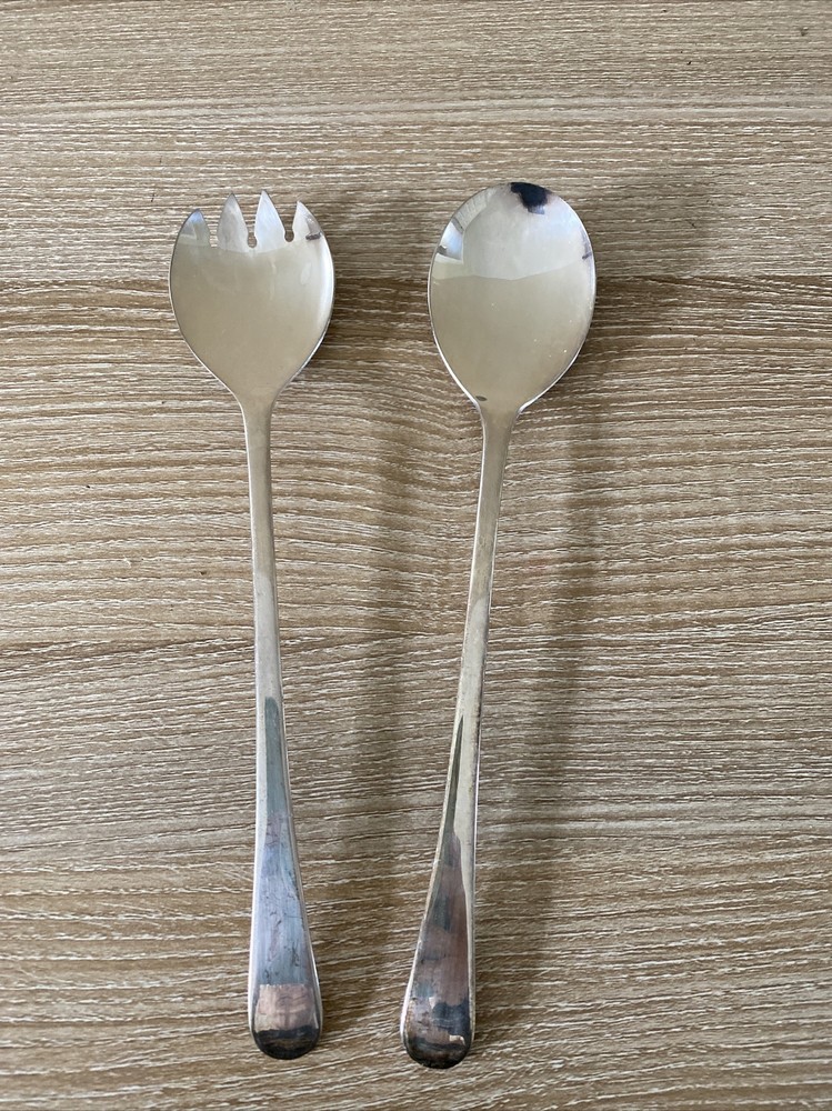 Sheffield England Silver Plated Salad Serving Fork & Spoon Set Vintage