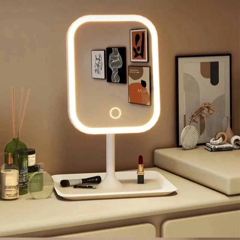 Rechargeable LED Makeup Mirror with Storage Base 💄 Touch Control Vanity Mirror