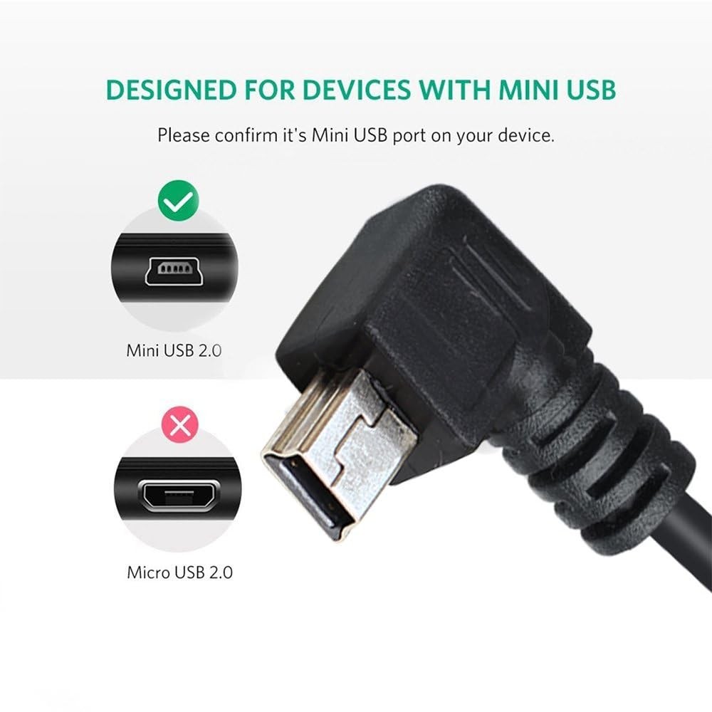 Herfair Dash Cam Cable Right Angle USB to Mini Power mini 5p