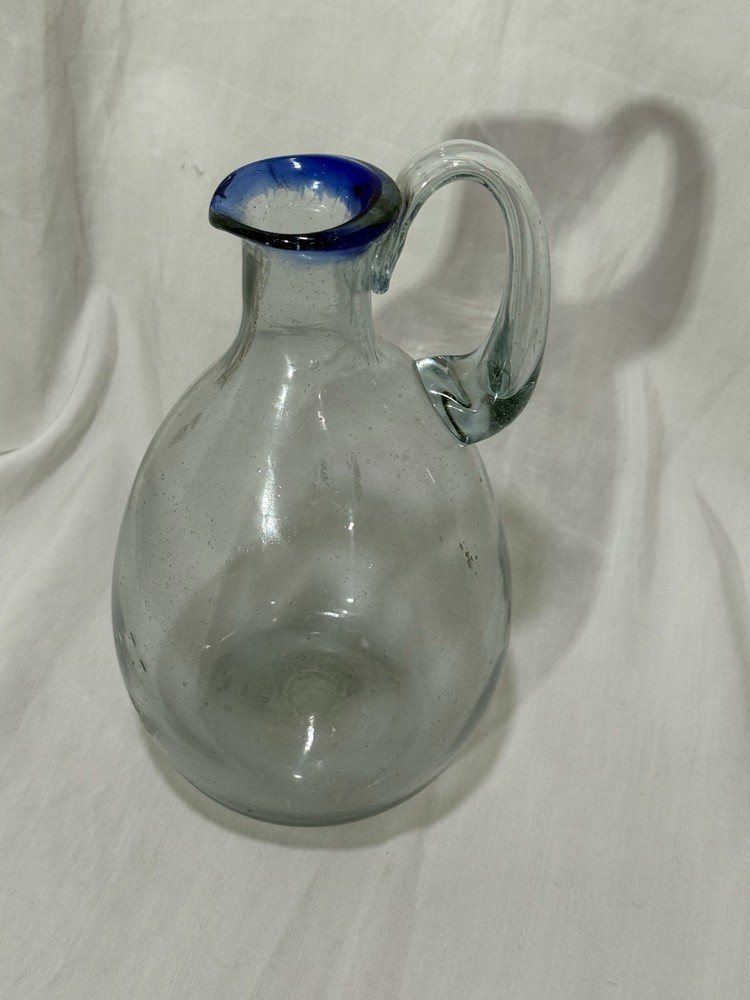hand-blown glass pitcher Blue Trim