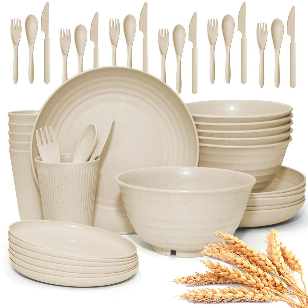 42 pcs Wheat Straw Dinnerware Sets - SHECIPIN Unbreakable Reusable Dinnerware Se