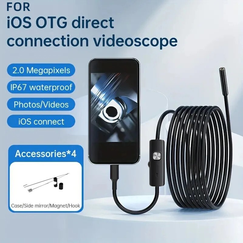 Endoscope Camera for iPhone Waterproof 8LEDs Borescope Car Engine Inspection