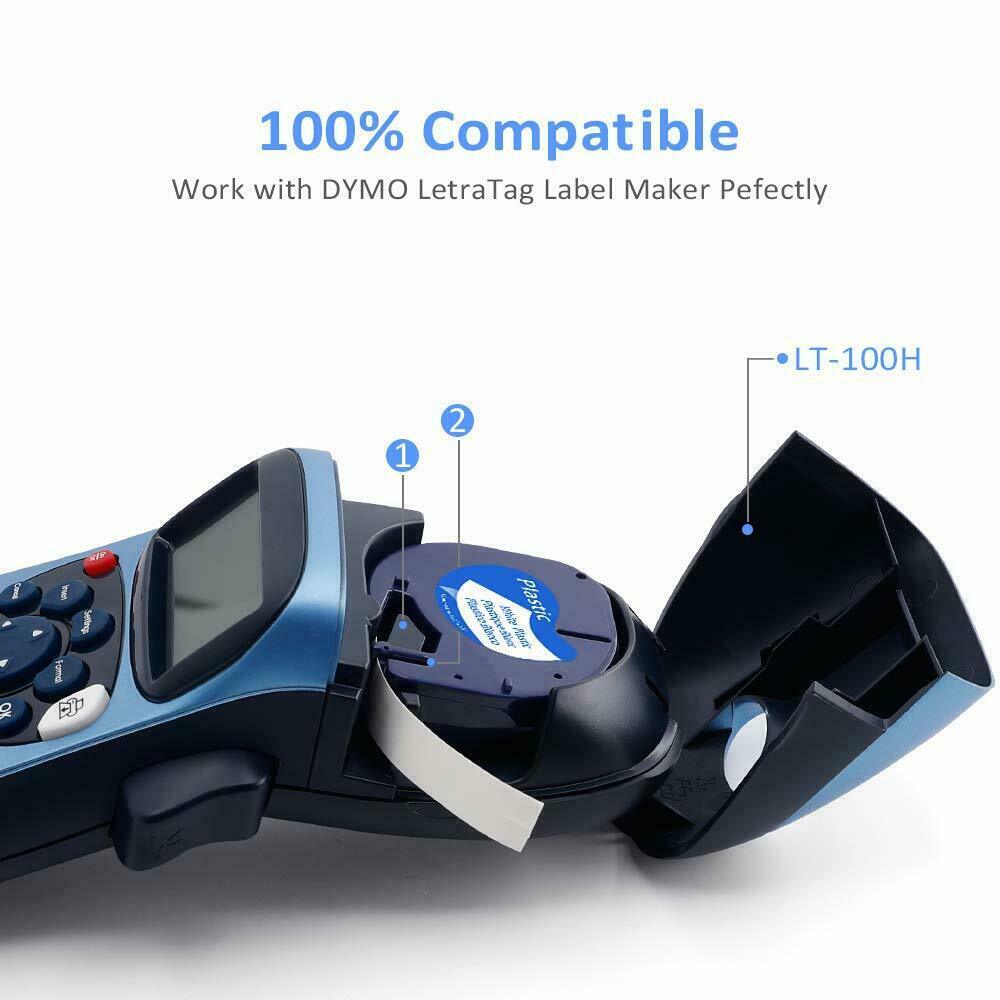 5PK Dymo Letratag Refill 91331 White Plastic 12mm Label Tape 1/2" LT-100H