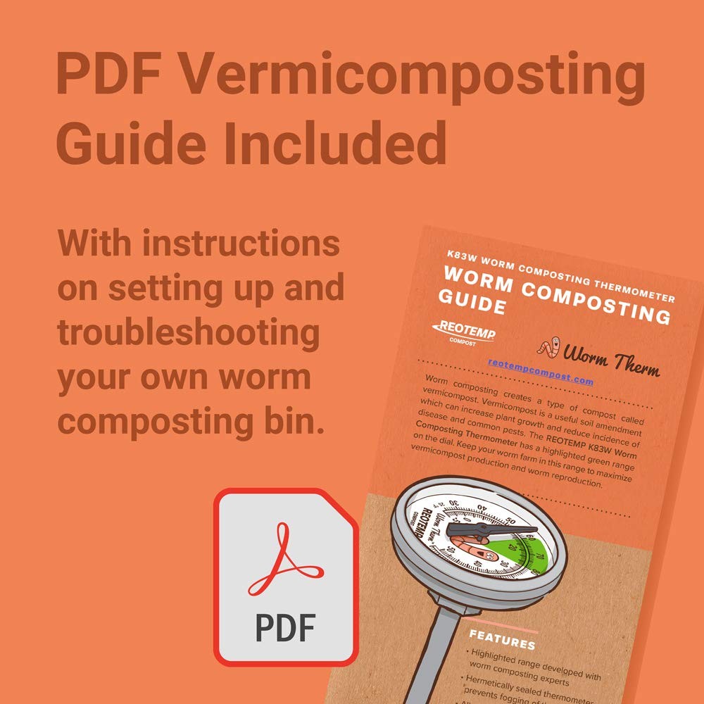 REOTEMP K83W Worm Therm Soil Thermometer with Worm Composting Digital Guide f...