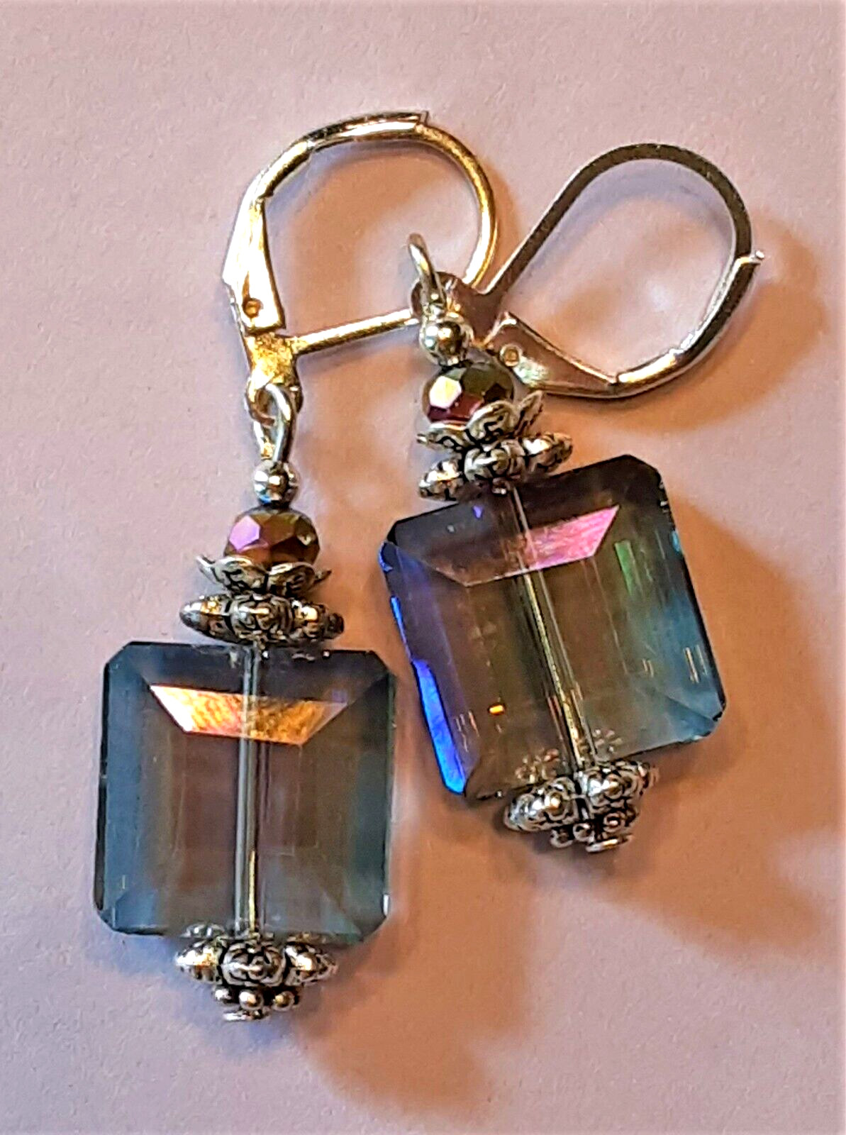 MONTANA BLUE color CHINESE CRYSTAL earring LEVERBACK handcrafted XX