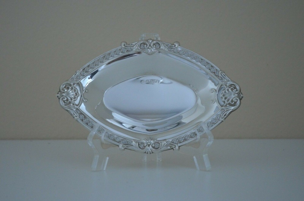 Carrs Solid Sterling Silver Oval Dish with Decoratively Finished Edges