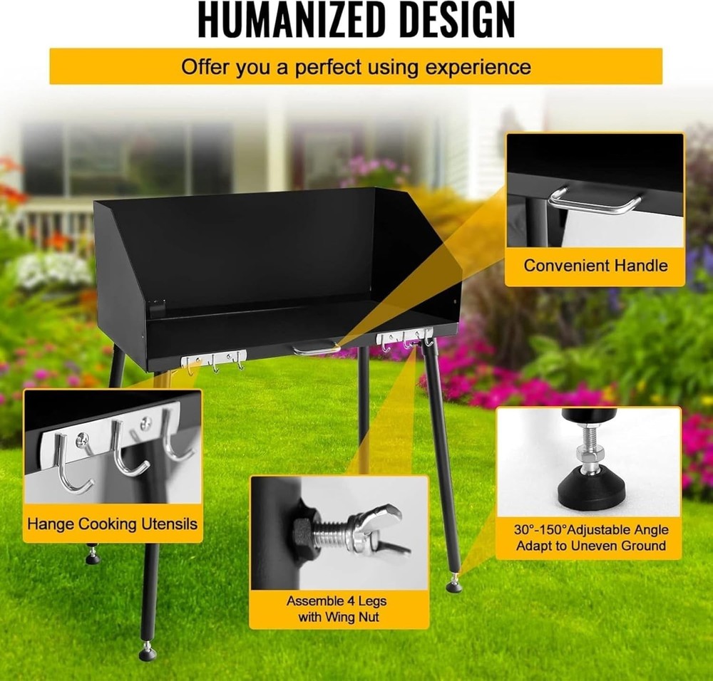 Camp Cooking Table with Foldable Three-Sided Windscreen and Legs