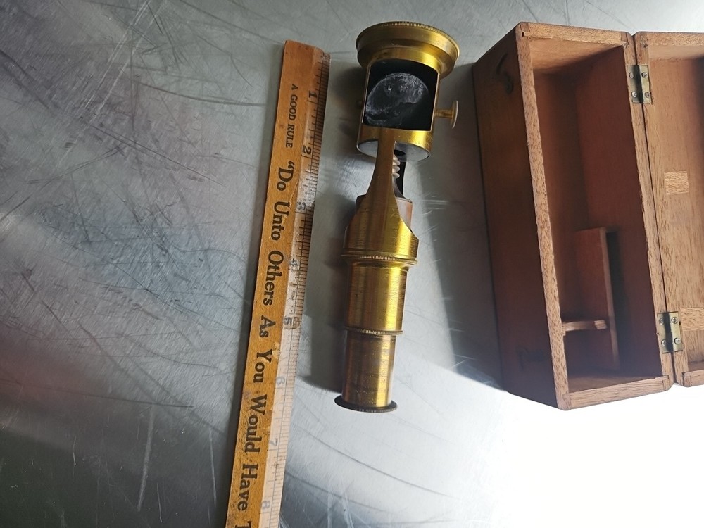Antique Brass Tube Microscope Compound Microscope Made In Paris 1900s UNTESTED.