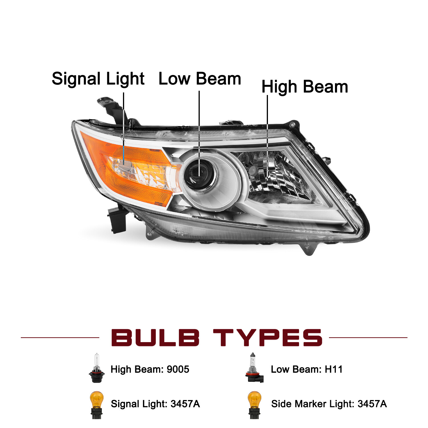 For 2011-2017 Honda Odyssey Halogen Chrome Housing Amber Corner Headlights Pair