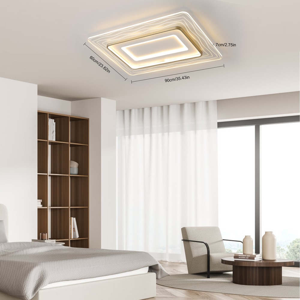 LED Rectangle Chandelier Flush Mount LED Ceiling Light w/Remote Control 110-220V