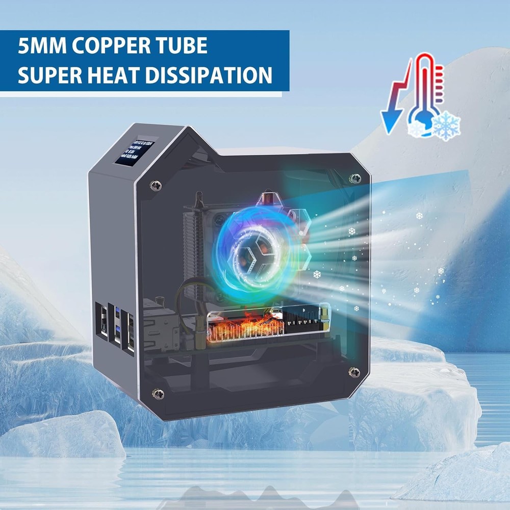 GeeekPi Mini Tower Kit for Raspberry Pi 5, Case with ICE Cooler, black