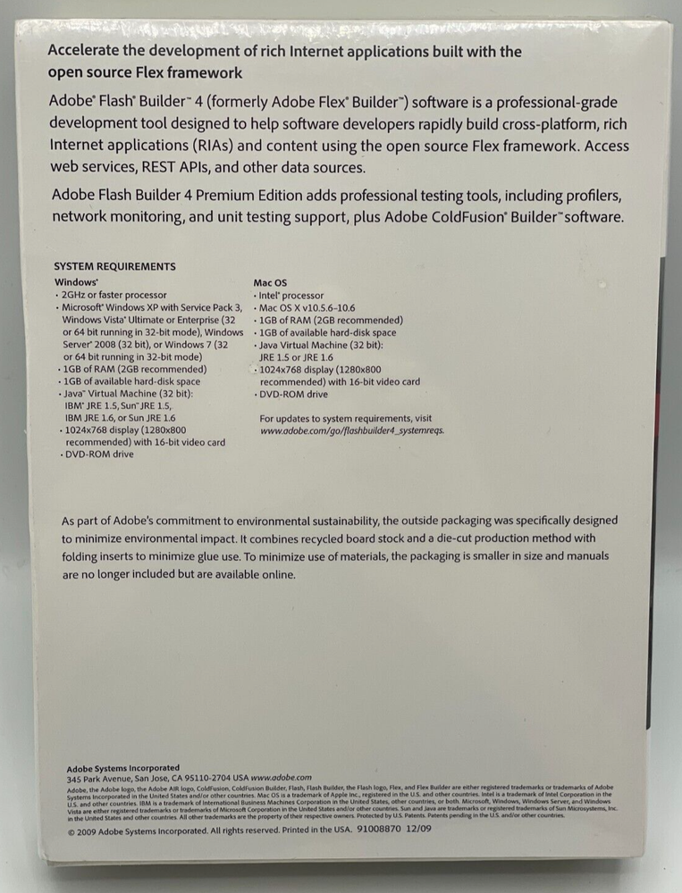 ADOBE FLASH BUILDER 4 Software MAC OS & WINDOWS Full Retail Factory Sealed