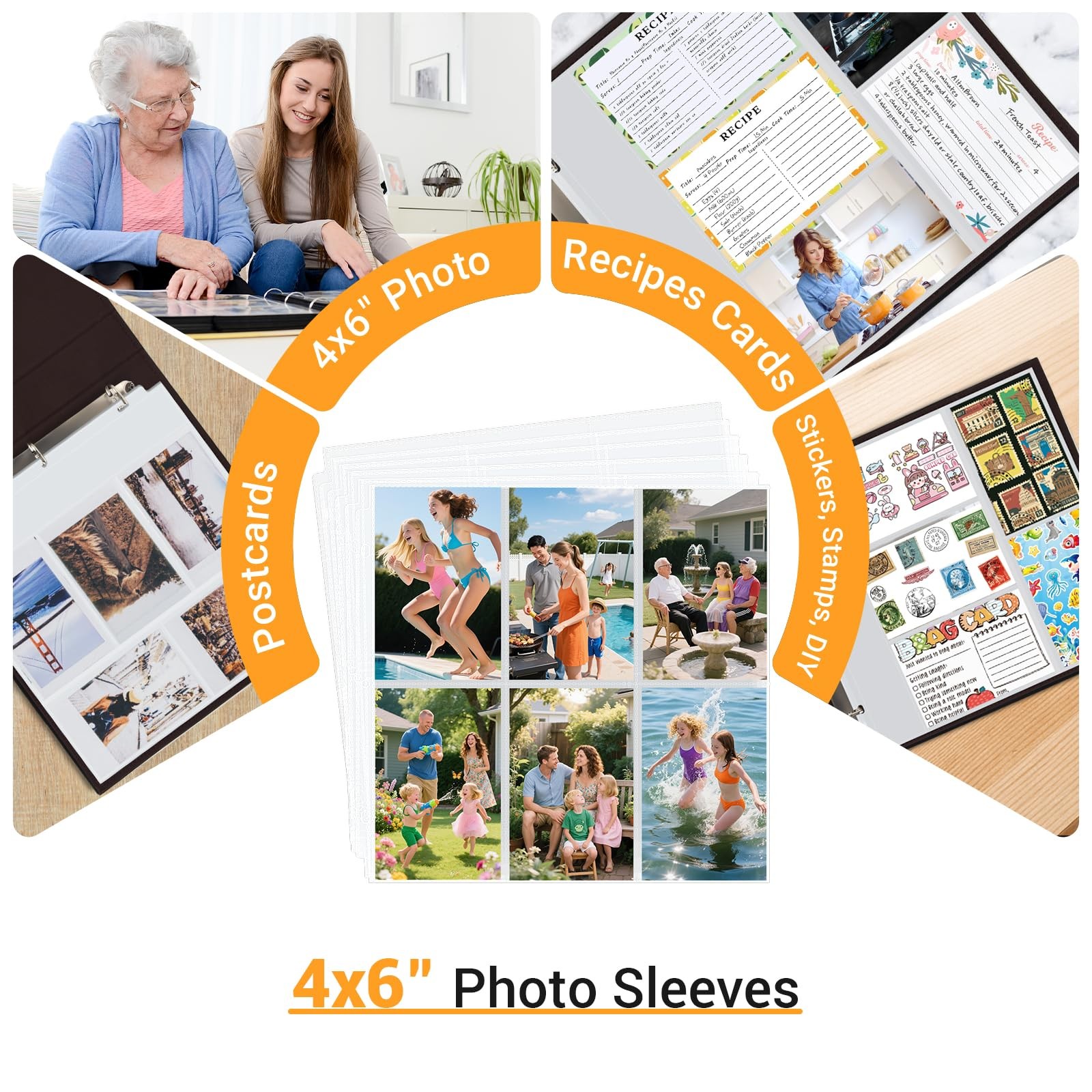 4x6 Photo Refill Pages, 20 Plastic Sleeves, Acid Free, 3 Ring Binder, White