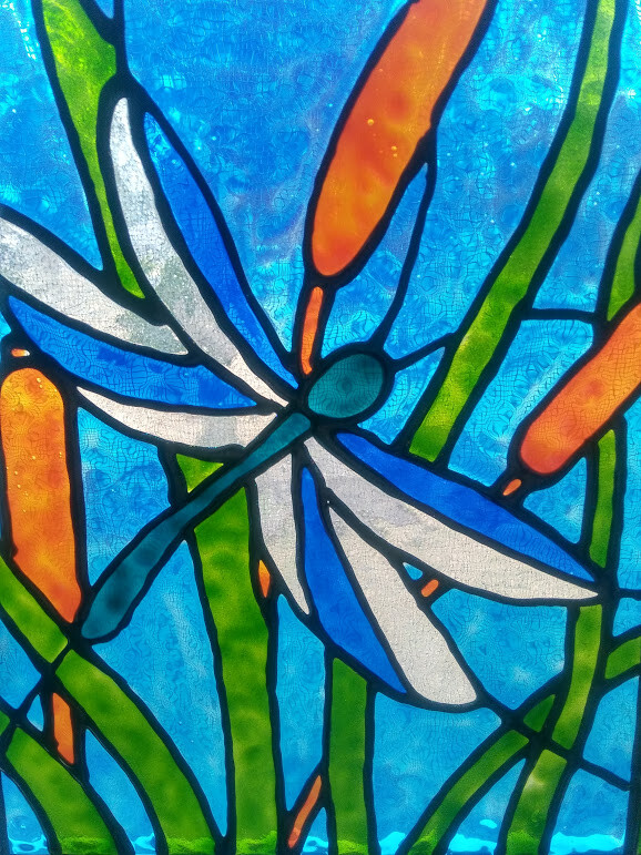Dragonfly Stained Glass Window Panel Hand Painted