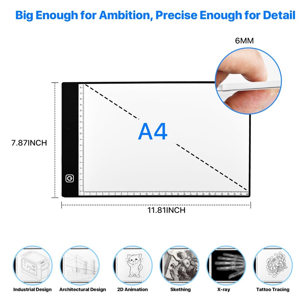A4 LED Light Box for Tracing and Drawing - Ultra Thin Adjustable Light Table