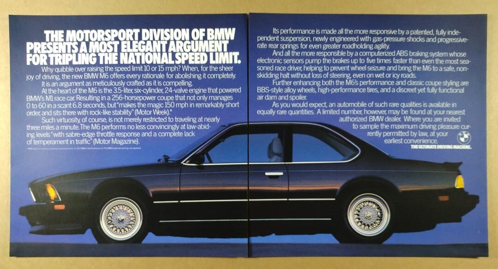 1987 BMW E24 M6 vintage print Ad