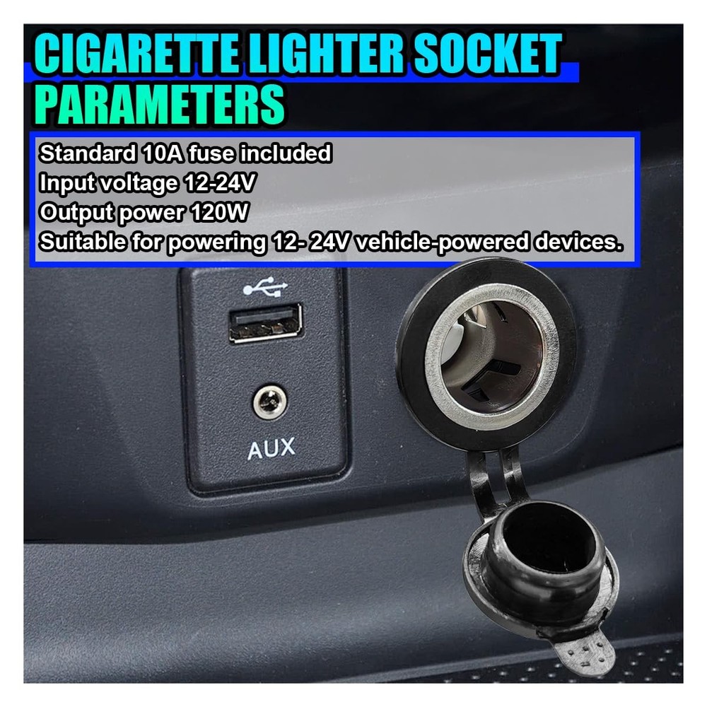 Cigarette Lighter Socket, DC 12V Car Power Outlet Socket Replacement, 1PC