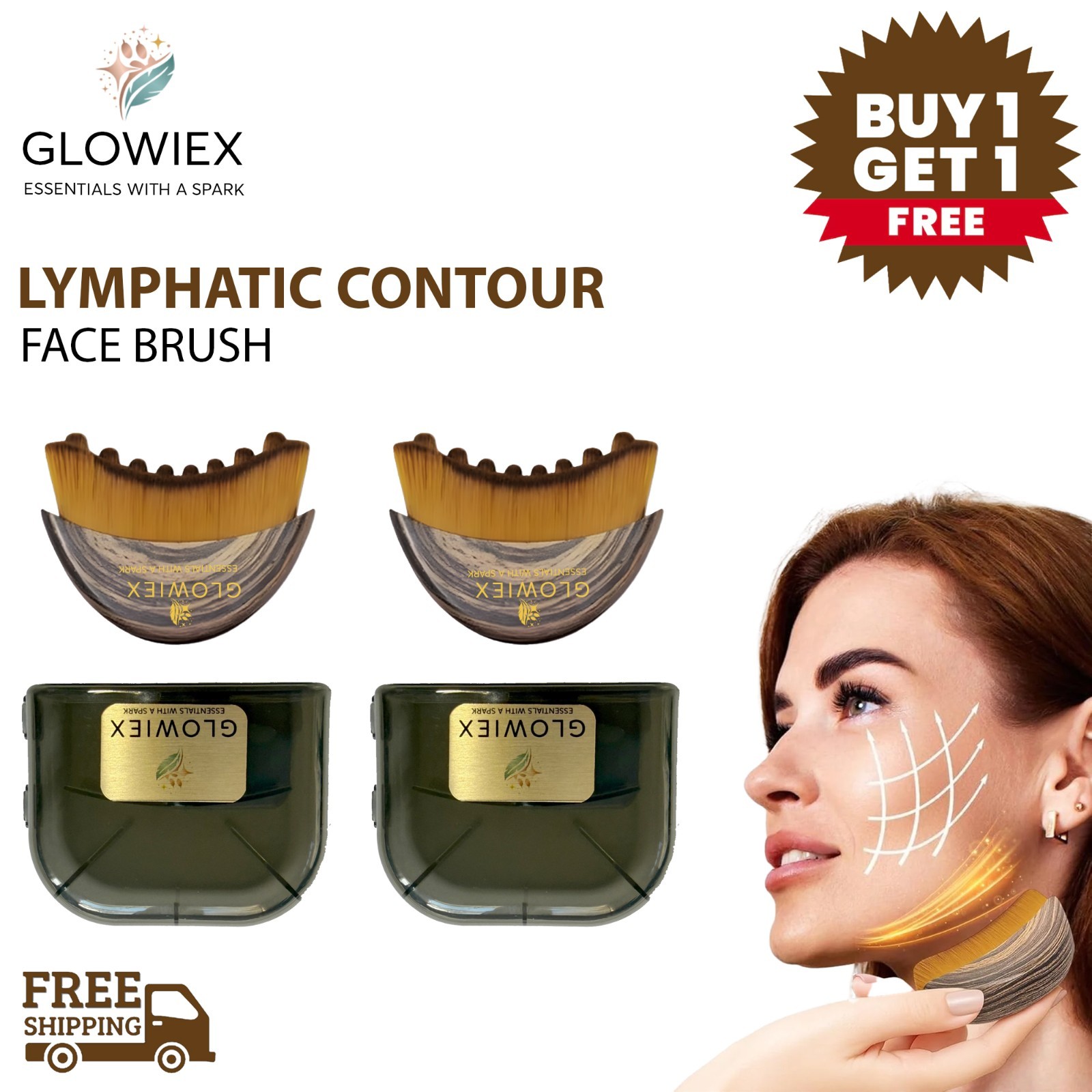 2PCs New Lymphatic Contour Face Brush, Lymphatic Drainage Massager by Glowiex