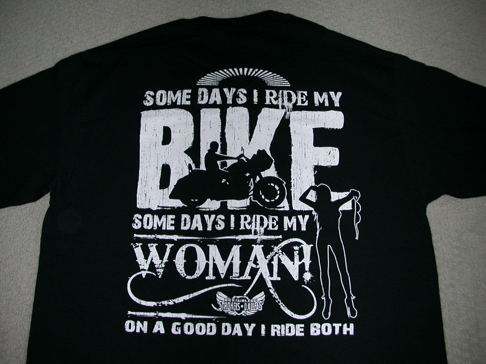 Rick Fairless STROKERS Dallas t-shirt~Men's L~Ride My Woman Biker Icehouse~Texas