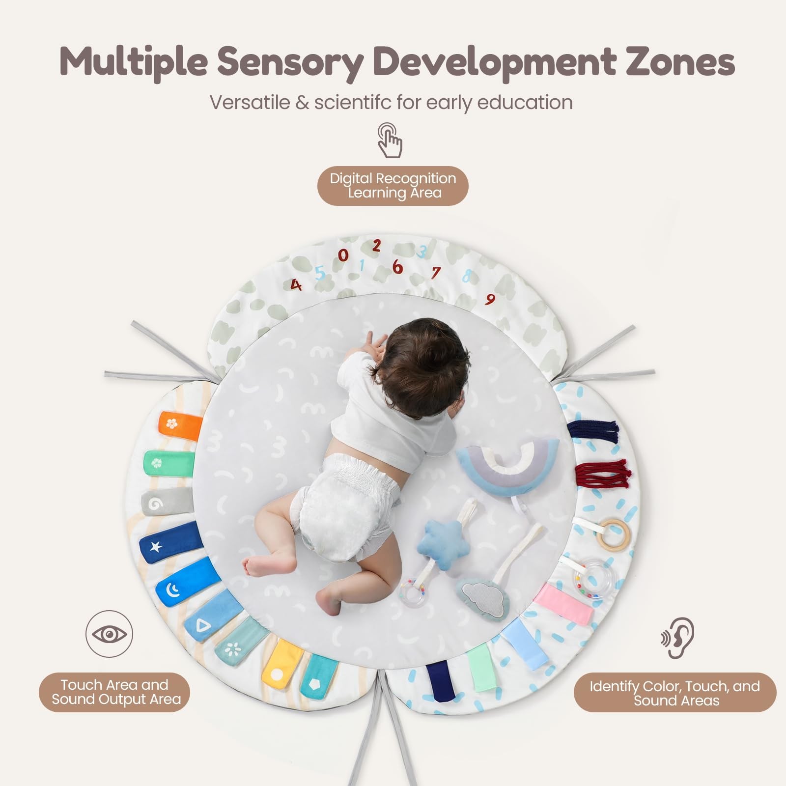 Baby Play Gym & Activity Mat,Natural Organic Bamboo Frame with 4 Detachable S...