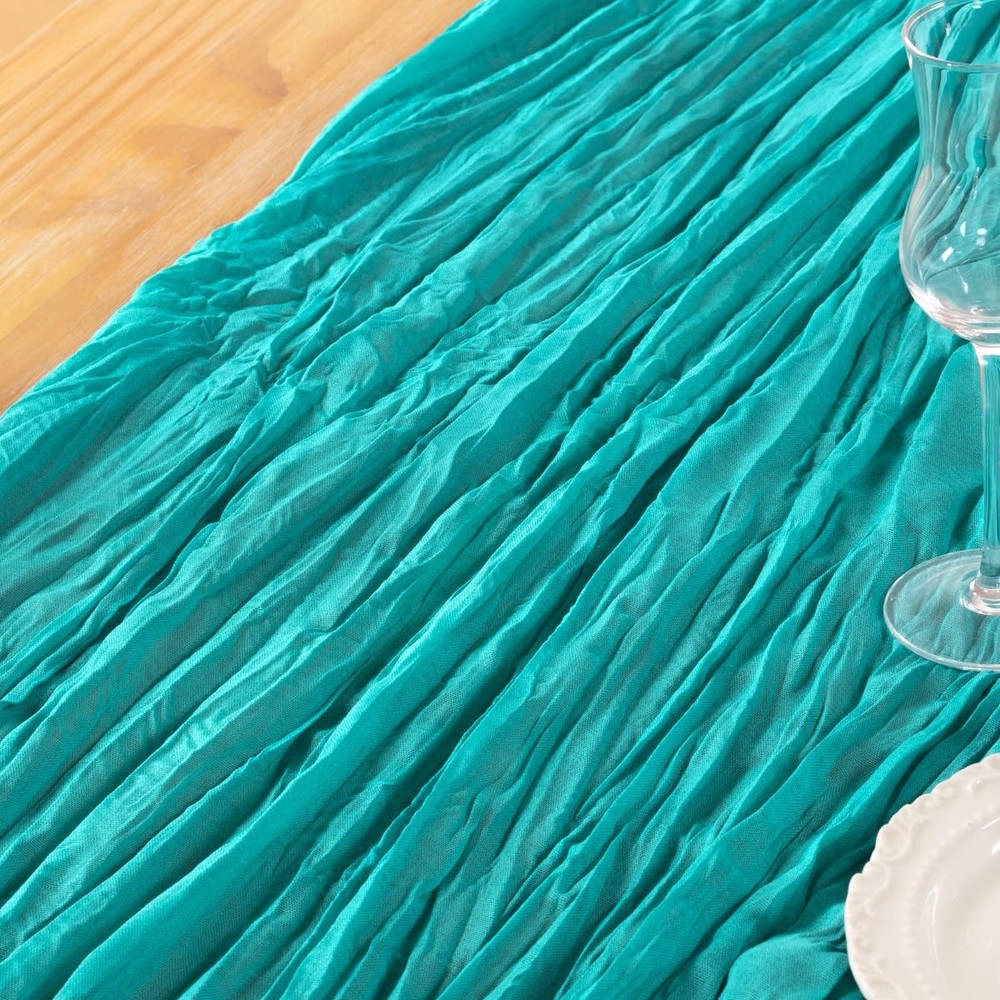 Teal Green Cheesecloth Table Runner Spring Easter Table Runner Boho Gauze 120...