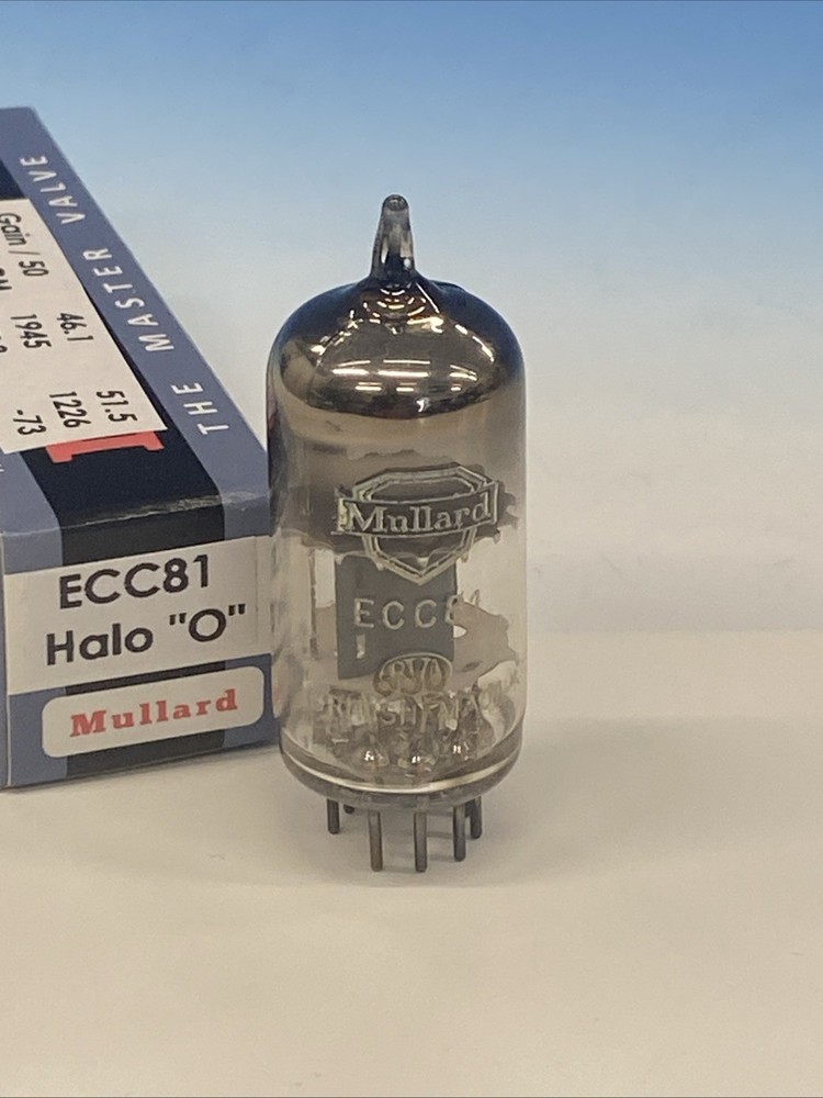 Mullard ECC81 12AT7 Halo Getter / R7L Mitcham,  Maxi-Pre test STRONG M0358