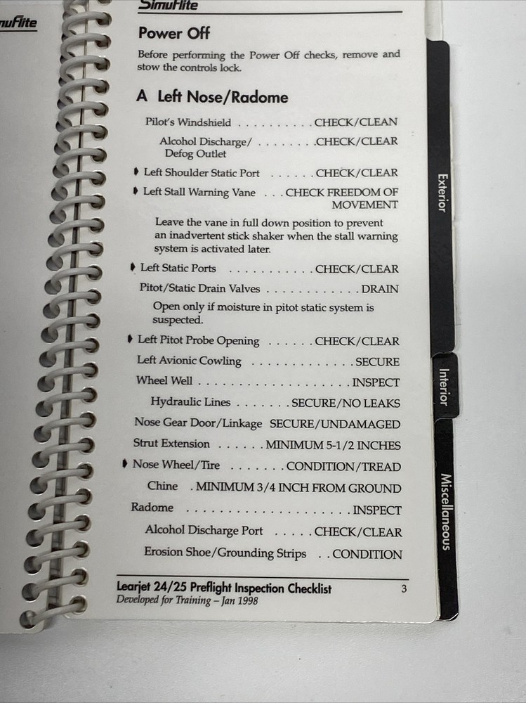 Learjet 24 & Lear jet 25 Preflight Inspection Checklist Handbook Manual