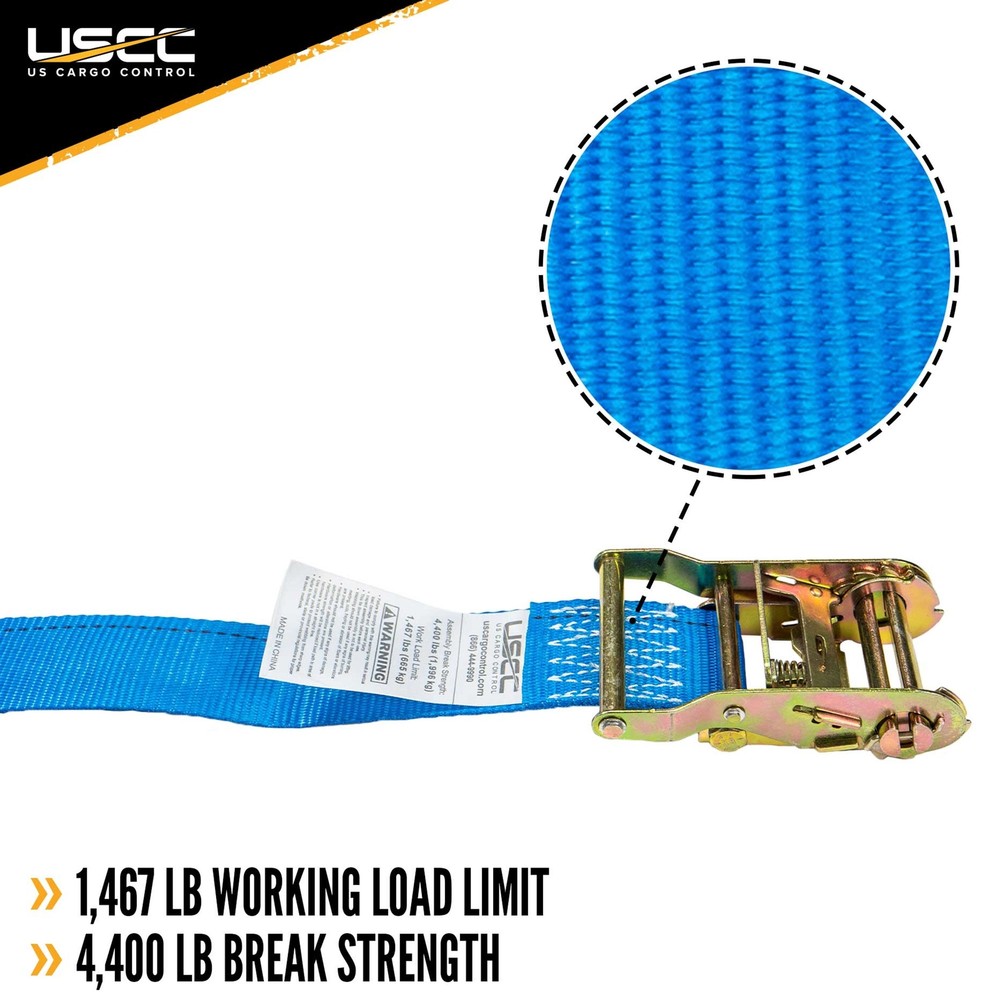 USCC 2" X 15' Endless Ratchet Straps - Blue