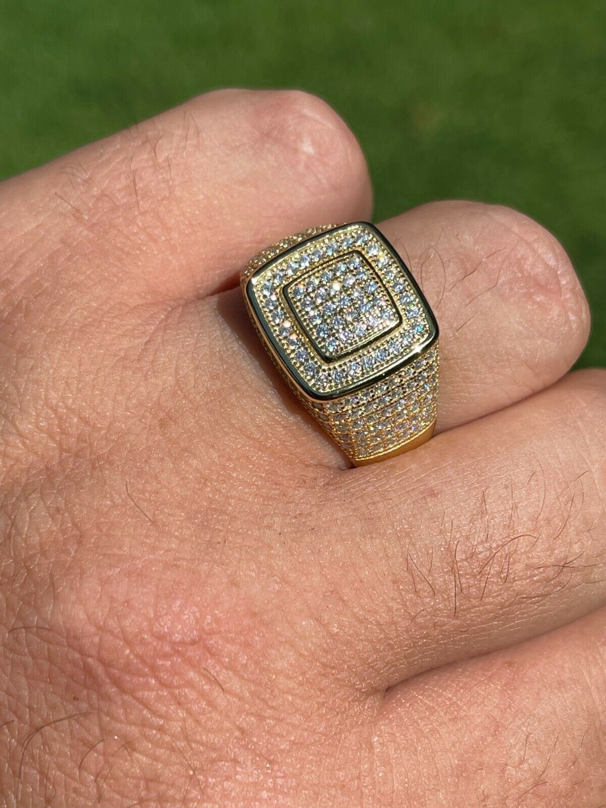 Real 14k Gold Plated Men Hip Hop Iced 1.8ct Moissanite Ring Passes Tester