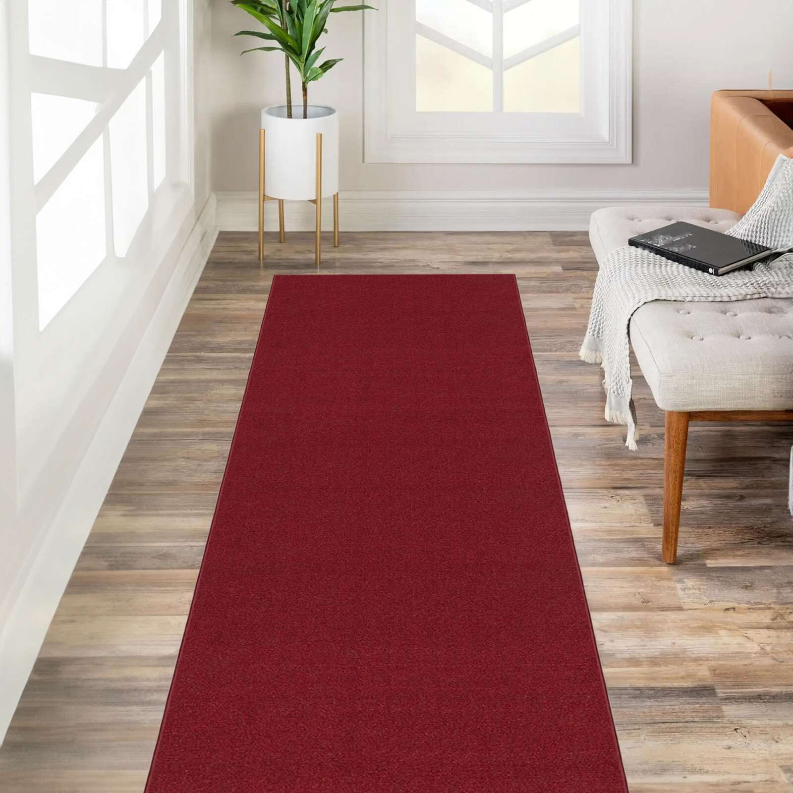 Custom Size Stair Hallway Runner Rug Non Slip Rubber Back SOLID RED