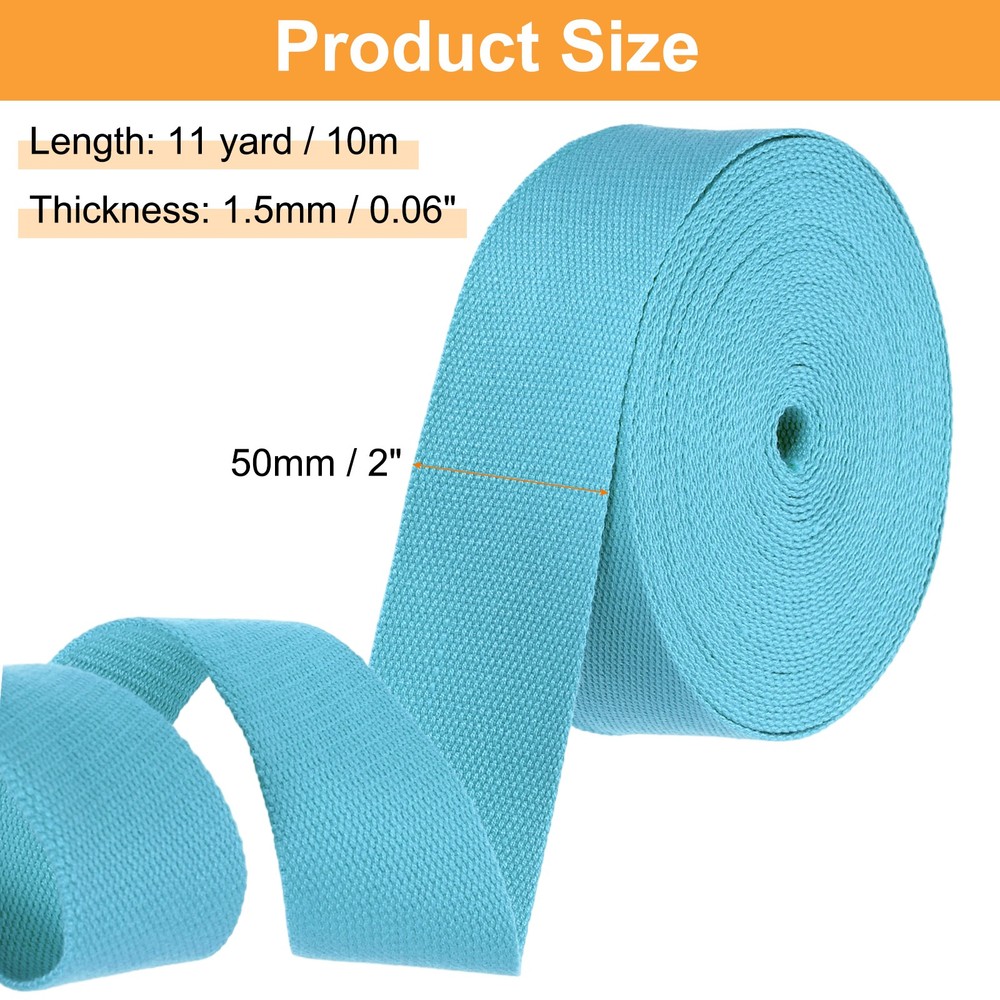 Cotton Webbing 2 Inch 11 Yard Polyester Cotton Webbing Strap, Light Blue