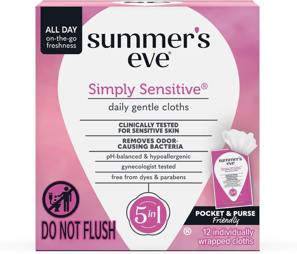 Summers Eve Sensitive Feminine Wipes 12ct pH Balanced