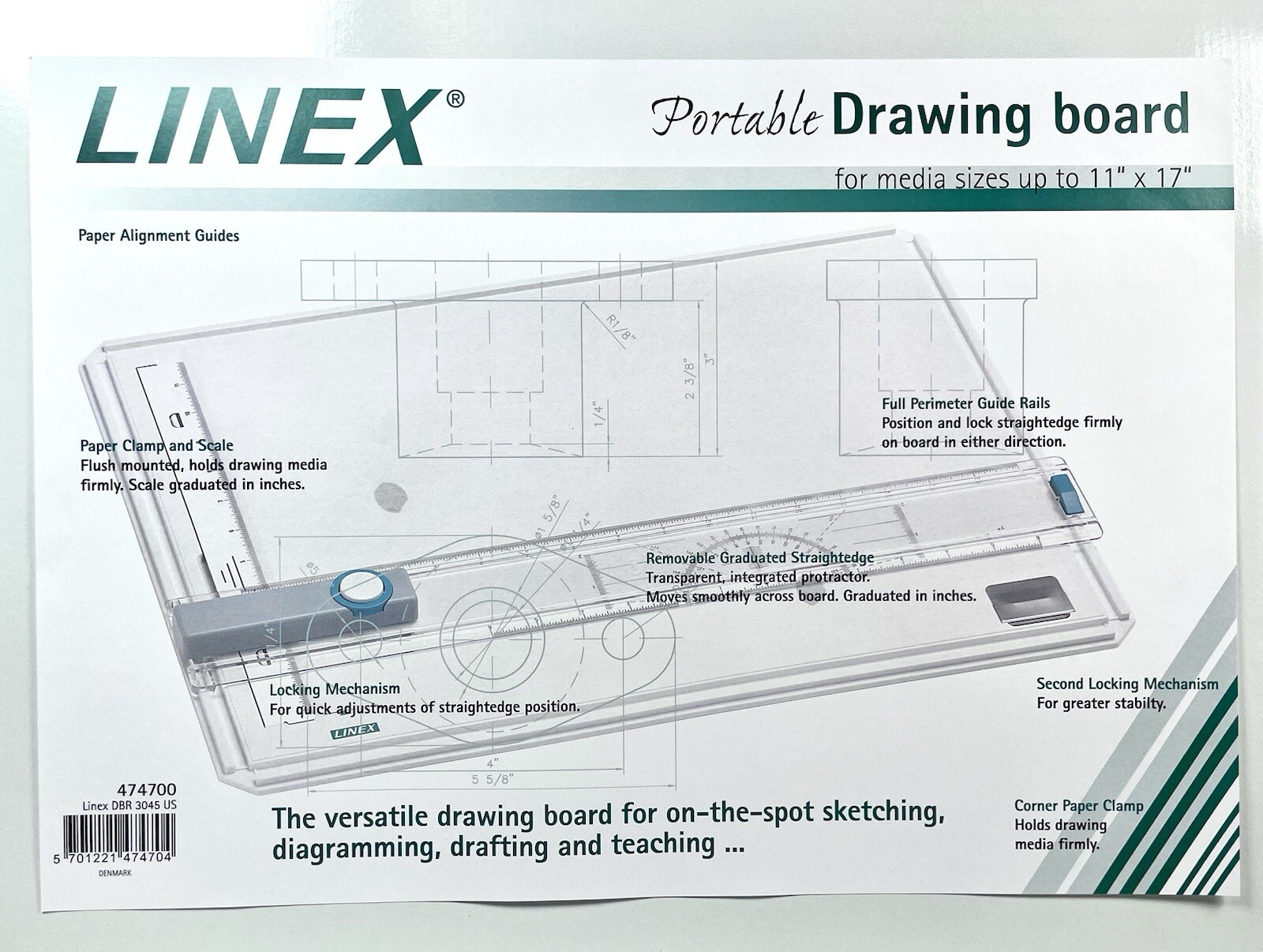 LINEX Portable Drawing Art Board Multi-Function Drafting Scale In Inches DBR3045