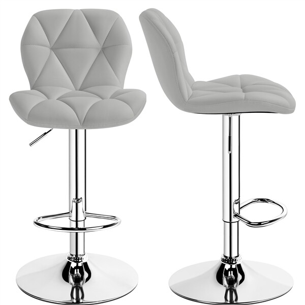 2pcs Adjustable Kitchen Counter Stools Modern PU Leather Swivel Bar Stool