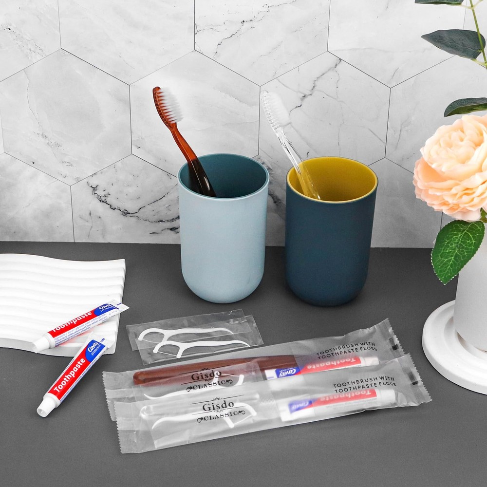 100 pcs Disposable Toothbrushes with Toothpaste Floss Individually Wrapped, 2...
