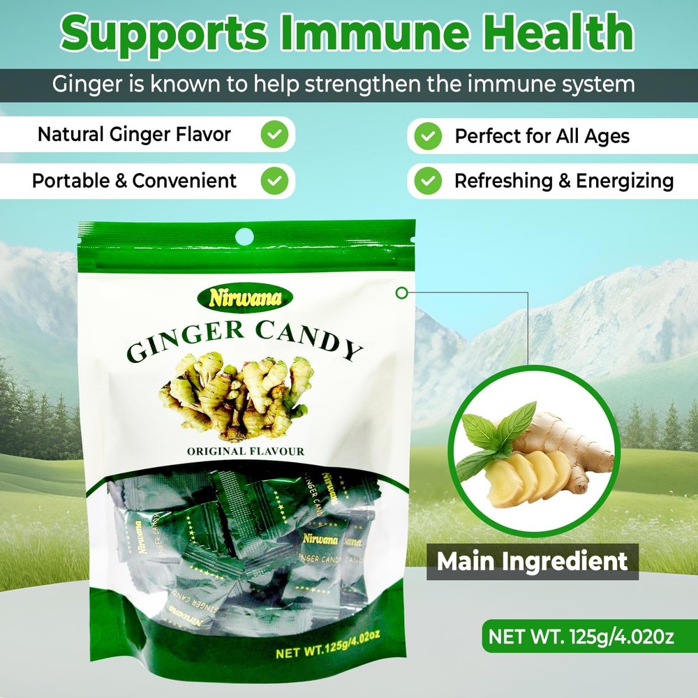 Nirwana Ginger Candy – Individually Wrapped for Freshness – Bulk 1 PACK